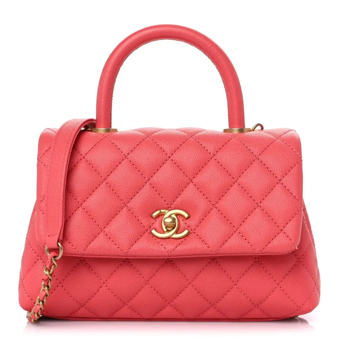 Rose Chanel Caviar Quilted Mini Coco Handle Flap Bag