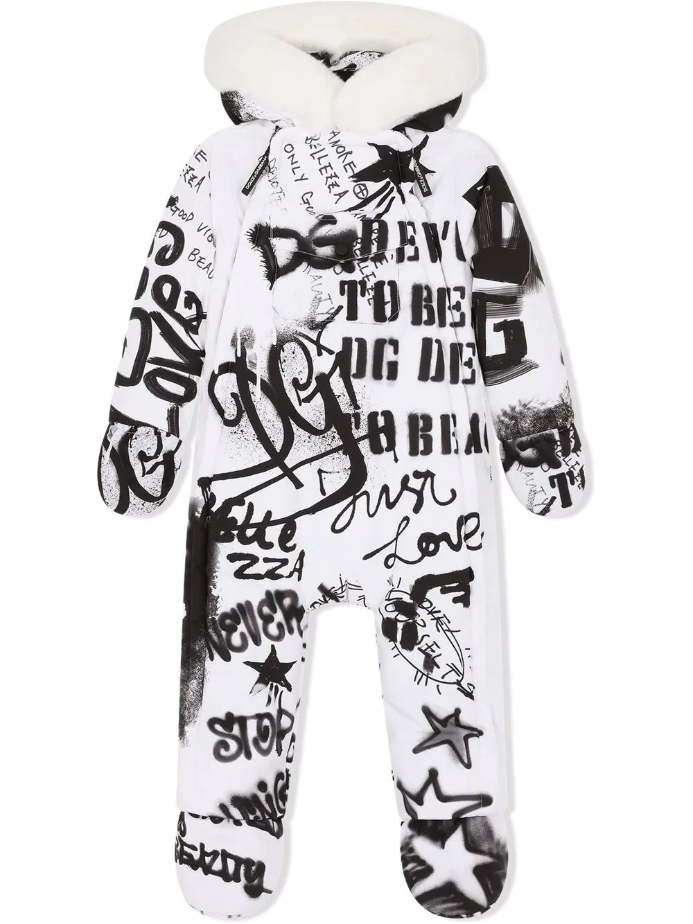 Combinaison de neige matelassée Dolce & Gabbana blanche et noire à imprimé graffiti