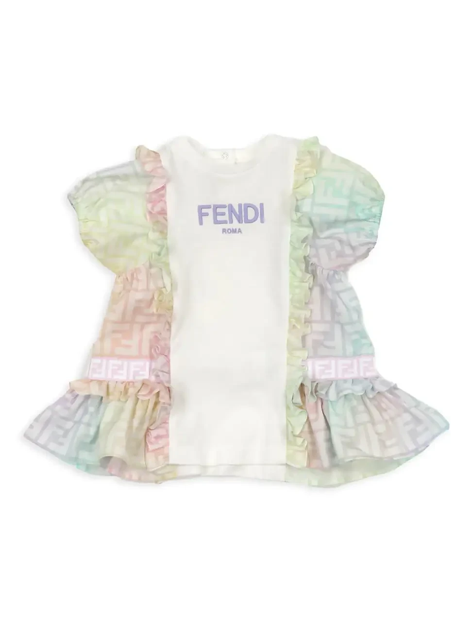 Robe monogramme à volants pour bébé fille Fendi blanche et multicolore