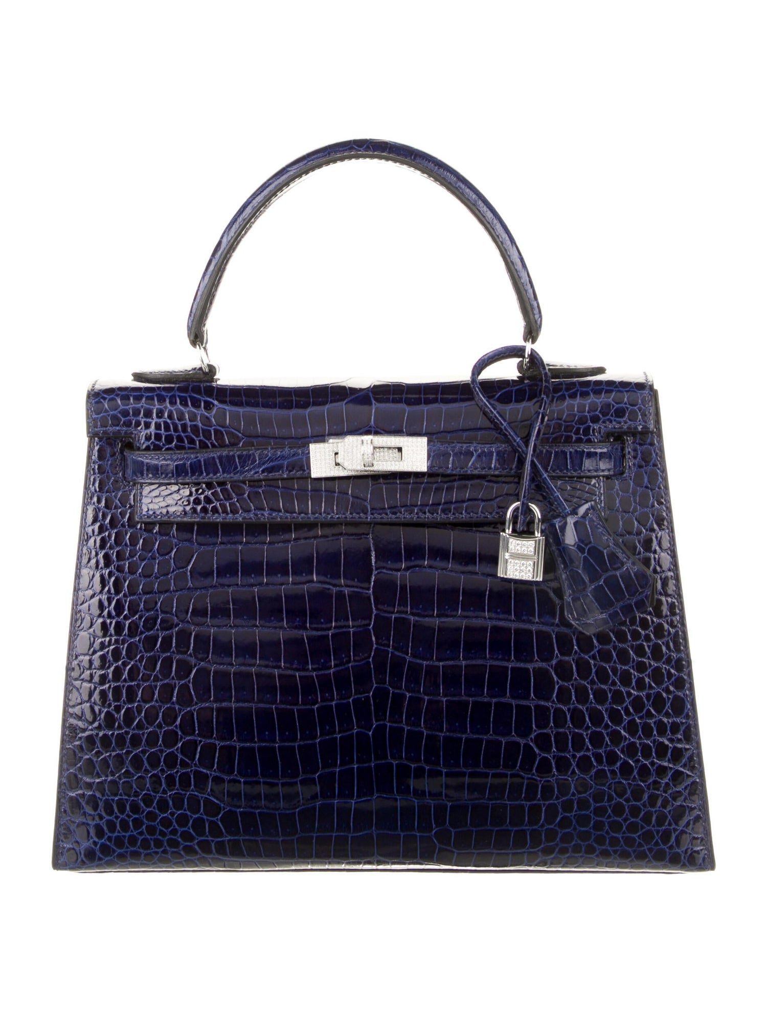 Sac Hermès Shiny Porosus Crocodile Kelly Sellier 32 bleu foncé