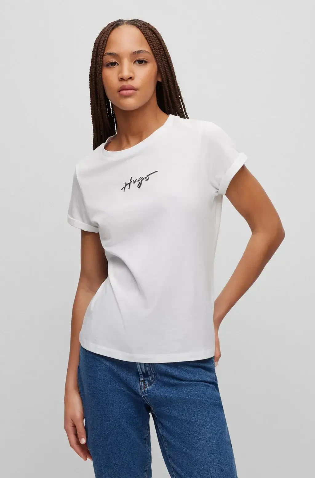 T-shirt HUGO Slim en jersey de coton blanc avec logo style graffiti