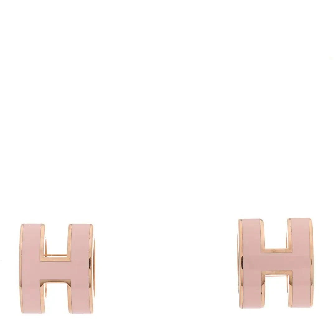 Boucles d'oreilles Hermès Rose Gold Laqué Mini Pop H rose et or rose