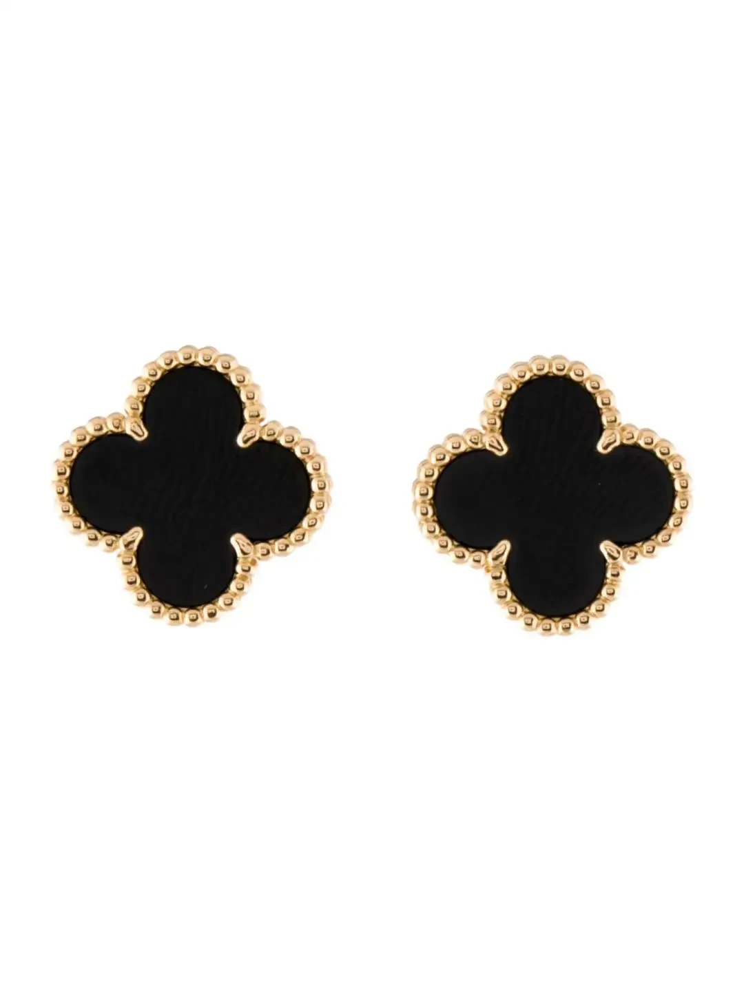 Boucles d'oreilles Van Cleef Vintage Alhambra dorées et noires
