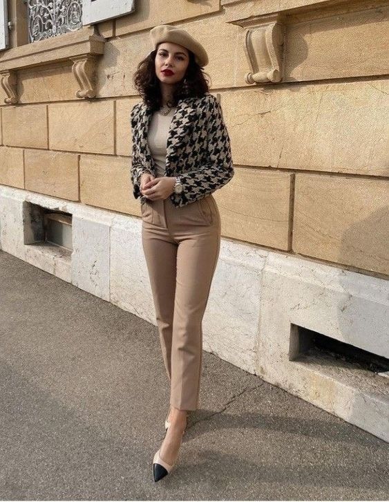 Retro Outfit Suit Pants with Tweed Jacket